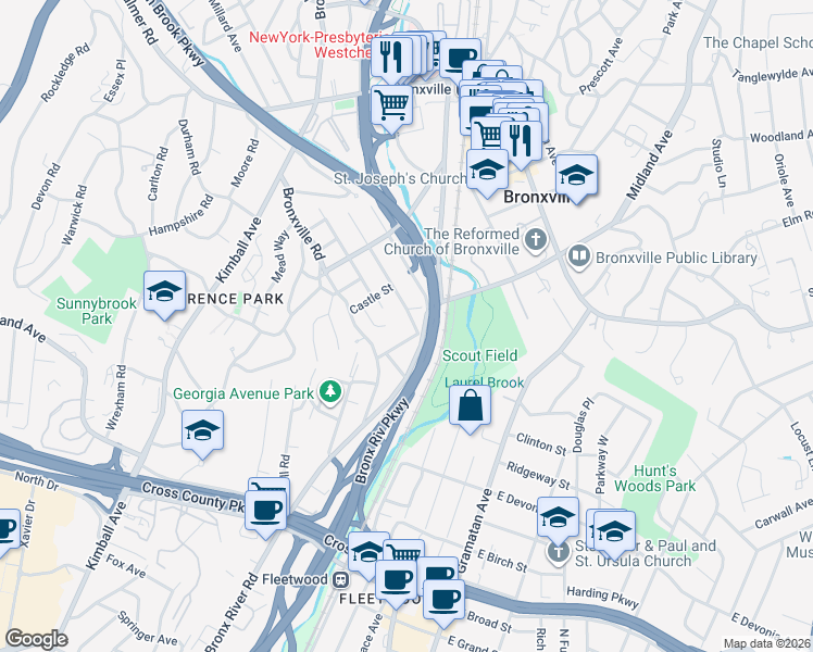 map of restaurants, bars, coffee shops, grocery stores, and more near 6 Rossmore Avenue in Yonkers