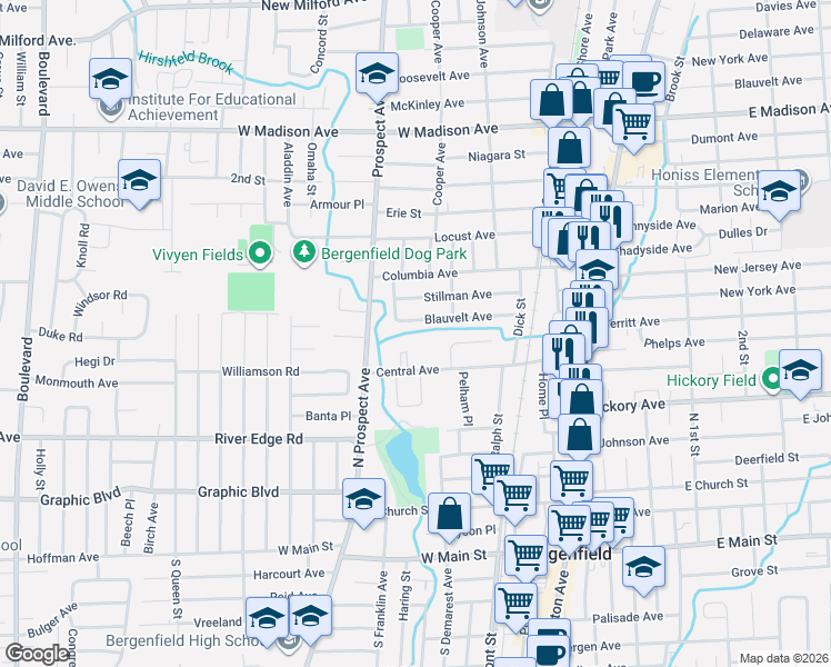 map of restaurants, bars, coffee shops, grocery stores, and more near 15 Walters Street in Bergenfield