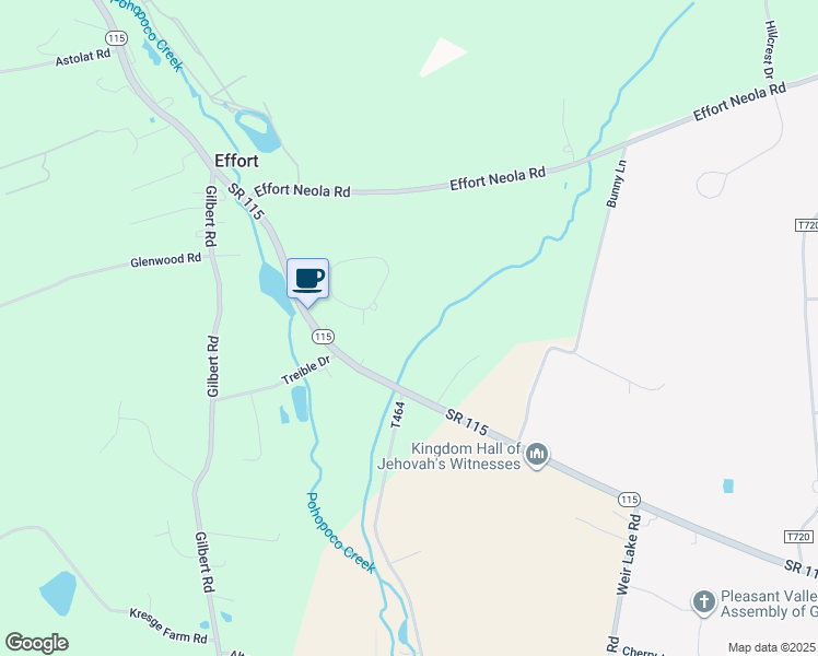 map of restaurants, bars, coffee shops, grocery stores, and more near 2474 Pennsylvania 115 in Brodheadsville