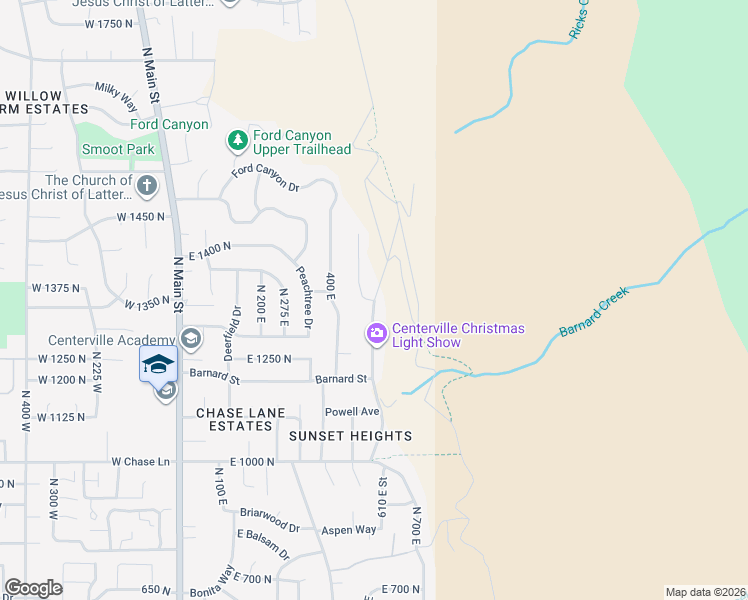 map of restaurants, bars, coffee shops, grocery stores, and more near 1159 North Oakridge Drive East in Centerville