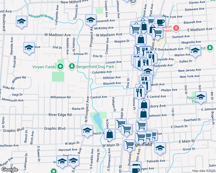 map of restaurants, bars, coffee shops, grocery stores, and more near 81 Blauvelt Avenue in Bergenfield