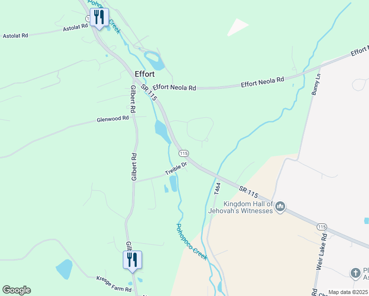map of restaurants, bars, coffee shops, grocery stores, and more near 2512 Route 115 in Effort