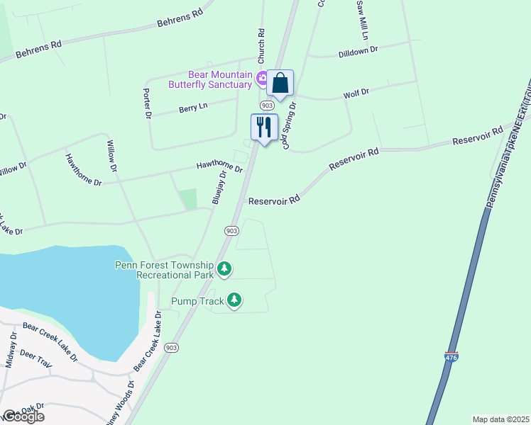 map of restaurants, bars, coffee shops, grocery stores, and more near 18 Hatchery Road in Jim Thorpe