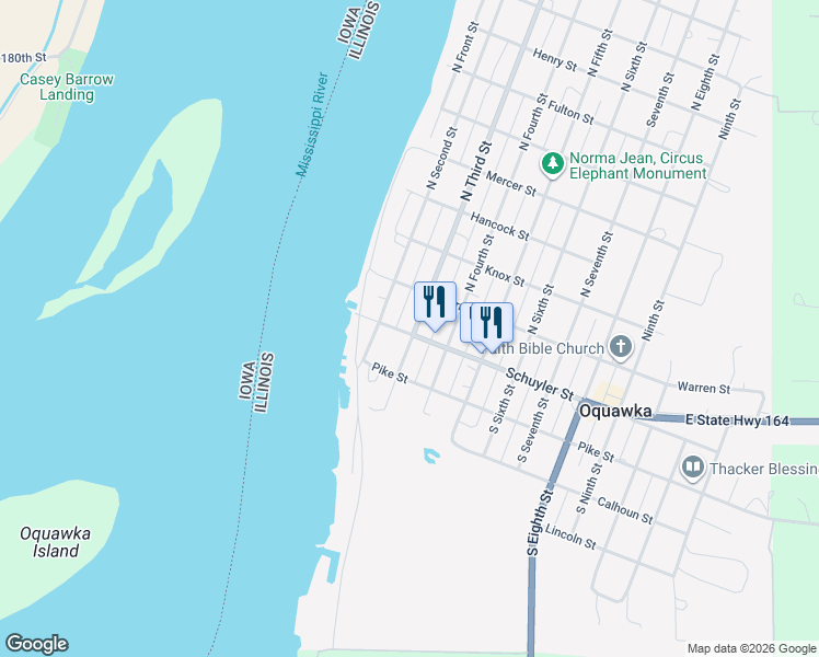 map of restaurants, bars, coffee shops, grocery stores, and more near 64 RR 2 in Oquawka
