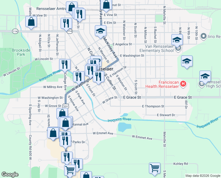 map of restaurants, bars, coffee shops, grocery stores, and more near 218-298 South Cullen Street in Rensselaer