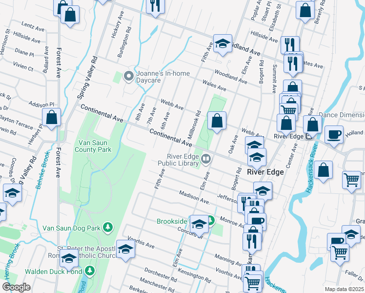 map of restaurants, bars, coffee shops, grocery stores, and more near 256 Continental Avenue in River Edge