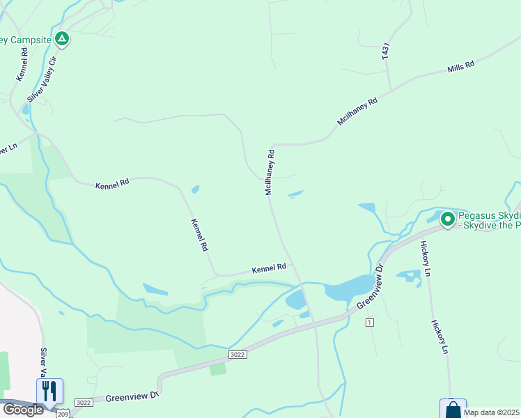 map of restaurants, bars, coffee shops, grocery stores, and more near 289 Mcilhaney Road in Saylorsburg