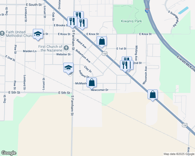 map of restaurants, bars, coffee shops, grocery stores, and more near 1940 Indiana Drive in Galesburg