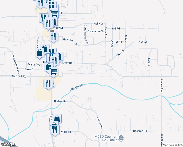 map of restaurants, bars, coffee shops, grocery stores, and more near 1659 Blackhawk Lane in McKinleyville