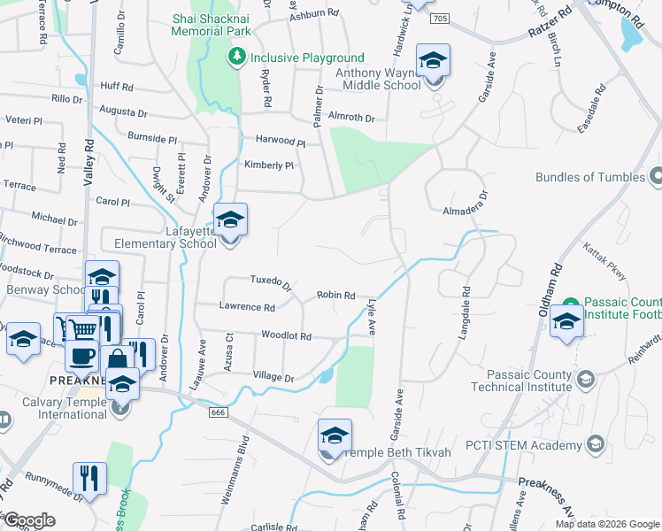 map of restaurants, bars, coffee shops, grocery stores, and more near 41 Ratcliffe Road in Wayne