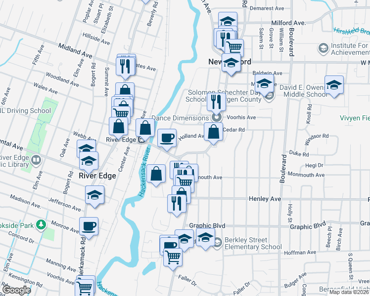 map of restaurants, bars, coffee shops, grocery stores, and more near 150 Holland Avenue in New Milford