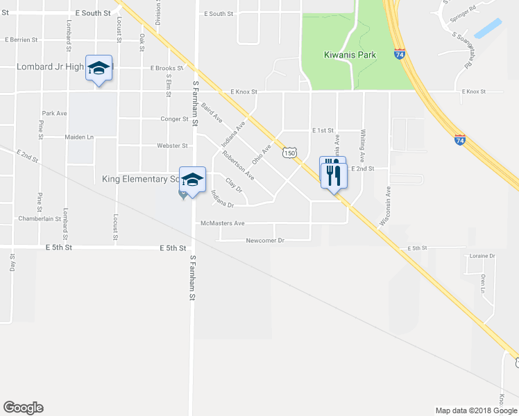 map of restaurants, bars, coffee shops, grocery stores, and more near 1940 Indiana Drive in Galesburg