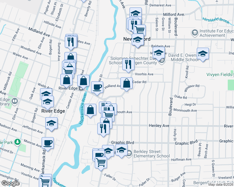 map of restaurants, bars, coffee shops, grocery stores, and more near 150 Holland Avenue in New Milford