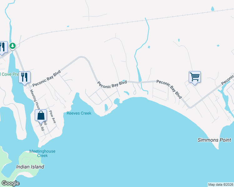 map of restaurants, bars, coffee shops, grocery stores, and more near 4 Leafy Way in Riverhead