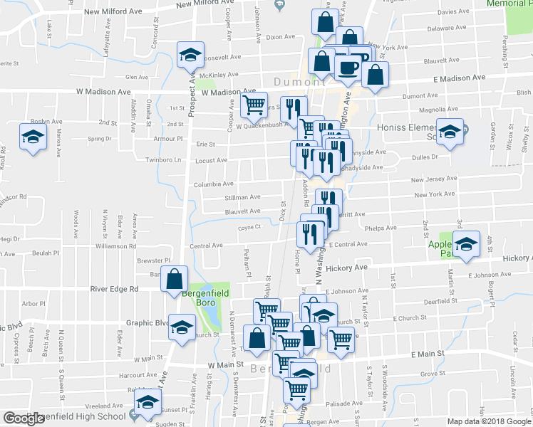 map of restaurants, bars, coffee shops, grocery stores, and more near 28 Blauvelt Avenue in Bergenfield