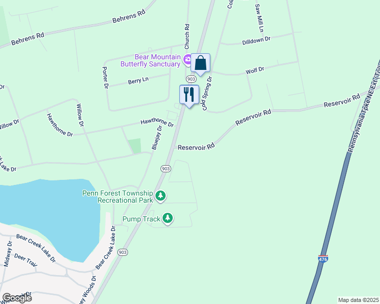 map of restaurants, bars, coffee shops, grocery stores, and more near 18 Hatchery Road in Jim Thorpe
