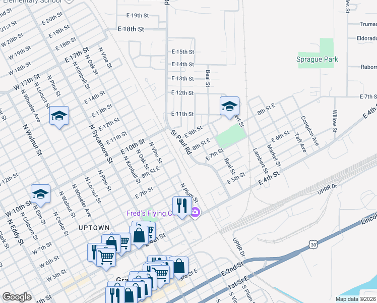 map of restaurants, bars, coffee shops, grocery stores, and more near 700 8th Street East in Grand Island