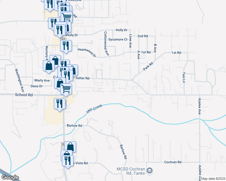 map of restaurants, bars, coffee shops, grocery stores, and more near 1659 Blackhawk Lane in McKinleyville
