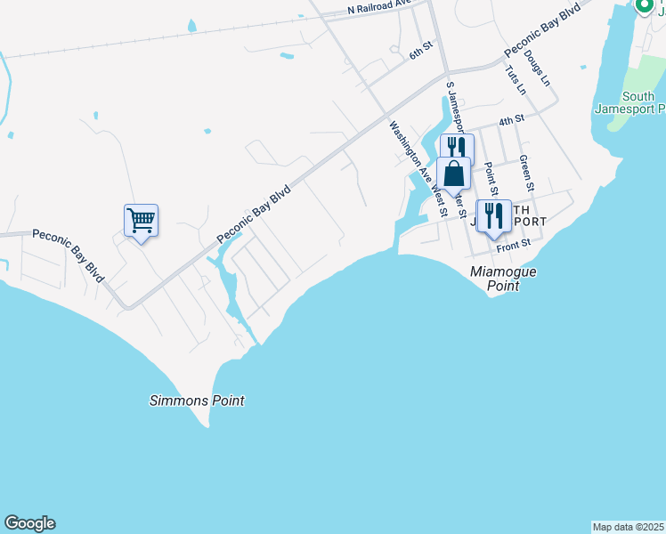 map of restaurants, bars, coffee shops, grocery stores, and more near 106 Lockitt Drive in Riverhead