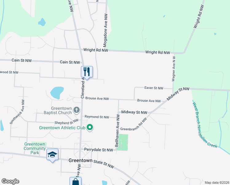 map of restaurants, bars, coffee shops, grocery stores, and more near 2923 Brouse Street Northwest in Uniontown