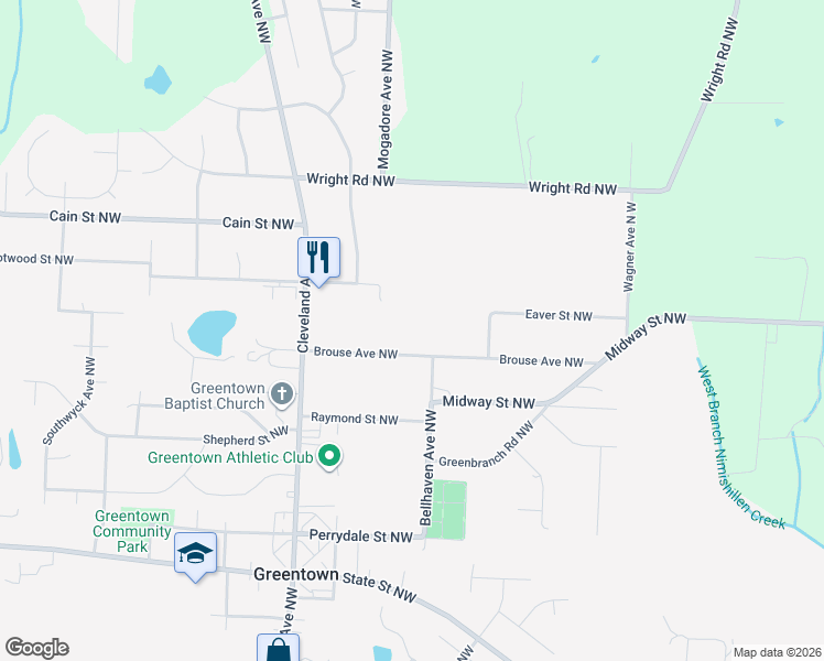 map of restaurants, bars, coffee shops, grocery stores, and more near 2923 Brouse Street Northwest in Uniontown