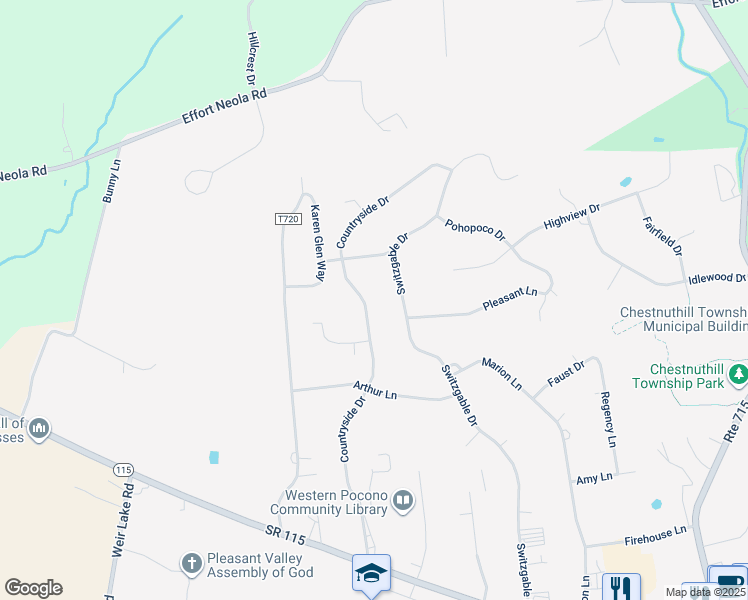map of restaurants, bars, coffee shops, grocery stores, and more near 224 Countryside Drive in Brodheadsville