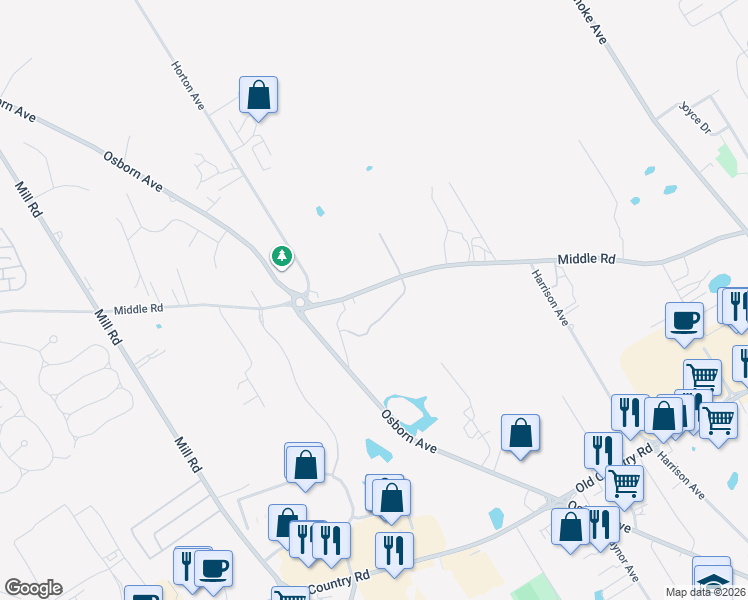map of restaurants, bars, coffee shops, grocery stores, and more near 1039 Middle Road in Riverhead