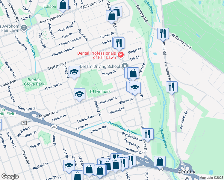 map of restaurants, bars, coffee shops, grocery stores, and more near 38-33 Morlot Avenue in Fair Lawn