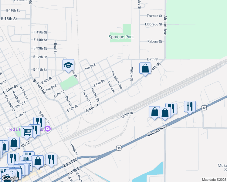 map of restaurants, bars, coffee shops, grocery stores, and more near 453 Taft Avenue in Grand Island