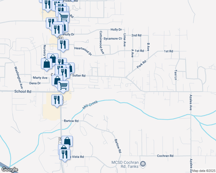 map of restaurants, bars, coffee shops, grocery stores, and more near 1659 Blackhawk Lane in McKinleyville