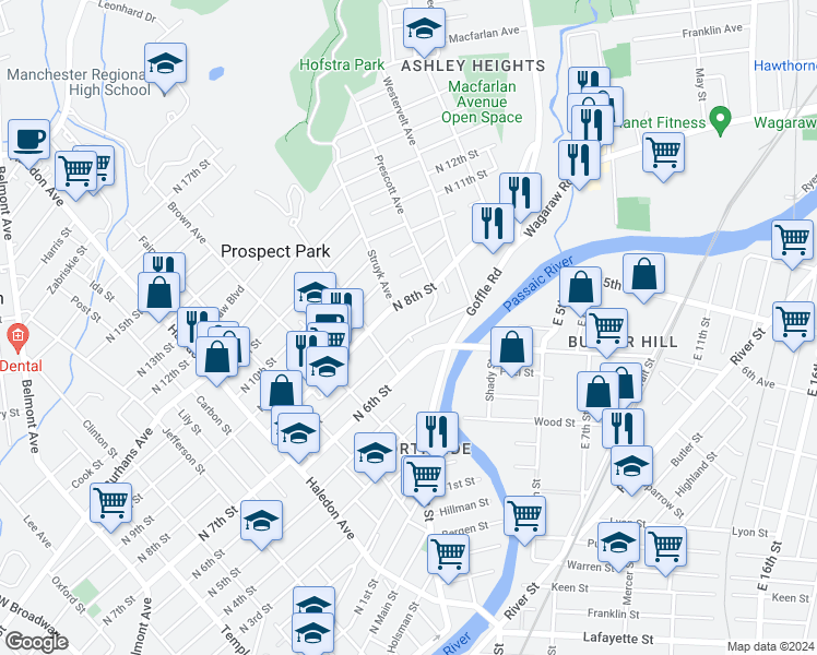 map of restaurants, bars, coffee shops, grocery stores, and more near 373 North 7th Street in Prospect Park