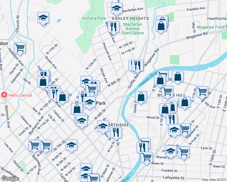 map of restaurants, bars, coffee shops, grocery stores, and more near 373 North 7th Street in Prospect Park
