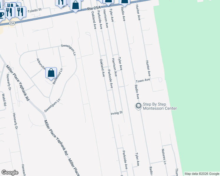 map of restaurants, bars, coffee shops, grocery stores, and more near 162 Parkside Avenue in Miller Place