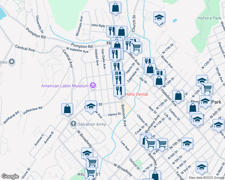 map of restaurants, bars, coffee shops, grocery stores, and more near 22 Norwood Street in Haledon