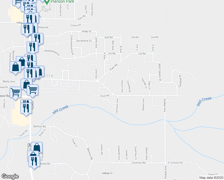map of restaurants, bars, coffee shops, grocery stores, and more near 2091 Sutter Road in McKinleyville