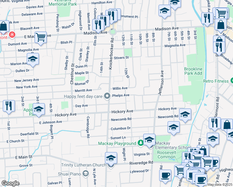 map of restaurants, bars, coffee shops, grocery stores, and more near 28 Knickerbocker Road in Cresskill