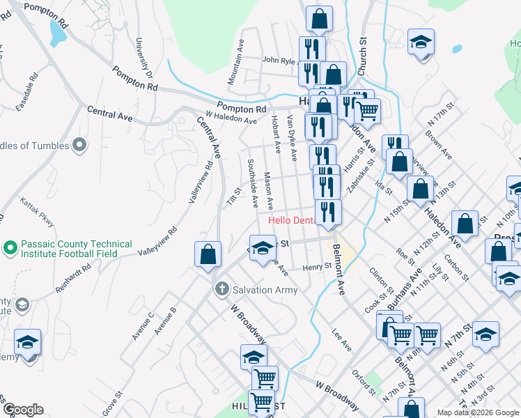 map of restaurants, bars, coffee shops, grocery stores, and more near 95 Norwood Street in Haledon