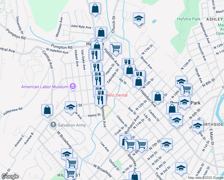 map of restaurants, bars, coffee shops, grocery stores, and more near 47 East Barbour Street in Haledon