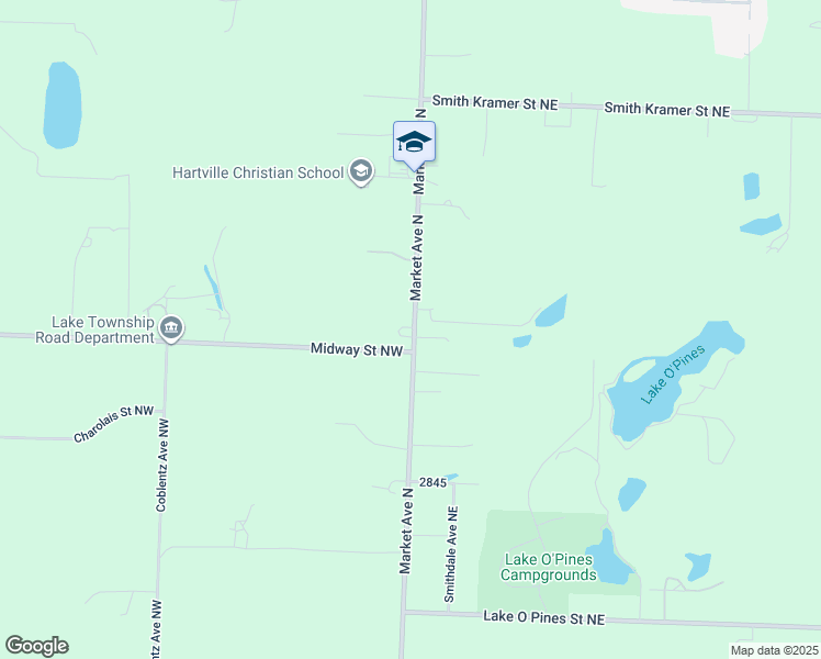 map of restaurants, bars, coffee shops, grocery stores, and more near 10235 Market Avenue Northeast in Hartville