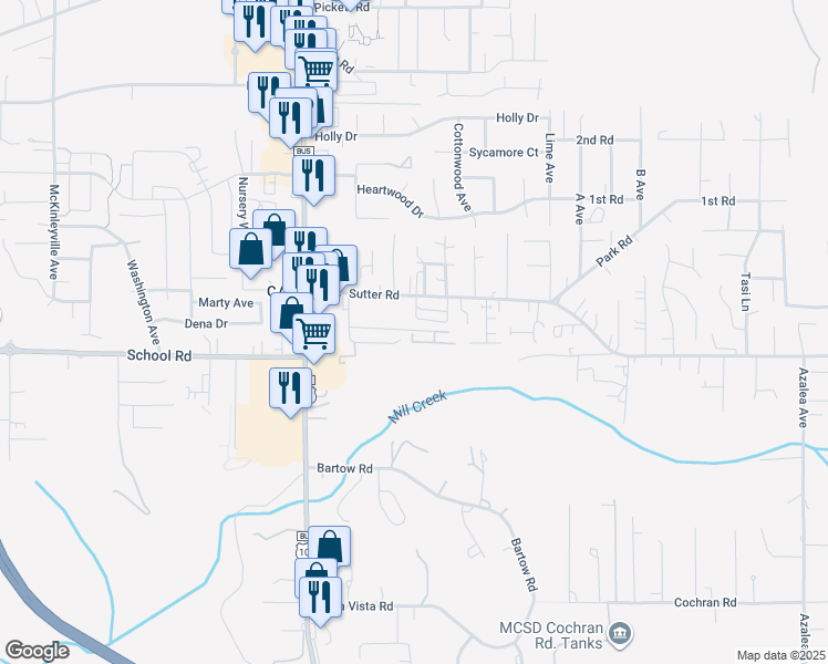 map of restaurants, bars, coffee shops, grocery stores, and more near 1721 Sandpiper Lane in McKinleyville