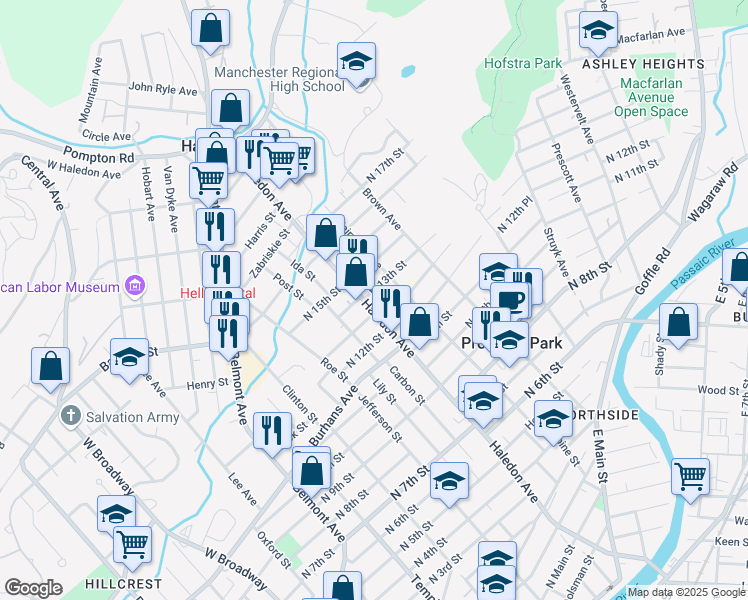 map of restaurants, bars, coffee shops, grocery stores, and more near 286 Haledon Avenue in Prospect Park