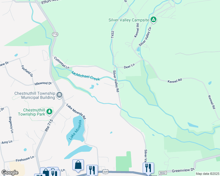 map of restaurants, bars, coffee shops, grocery stores, and more near 247 Silver Valley Road in Saylorsburg