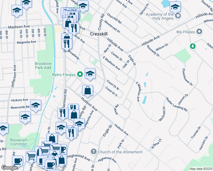 map of restaurants, bars, coffee shops, grocery stores, and more near 12 Crest Drive South in Cresskill