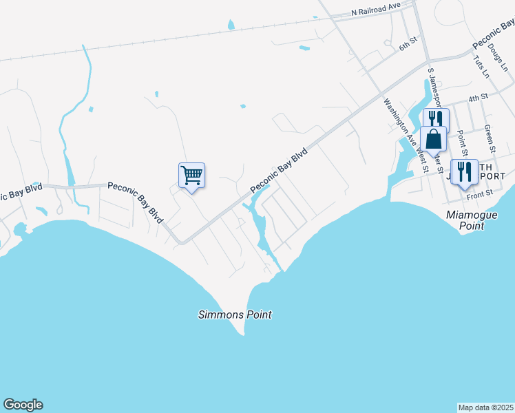 map of restaurants, bars, coffee shops, grocery stores, and more near 61 Brookside Avenue in Riverhead