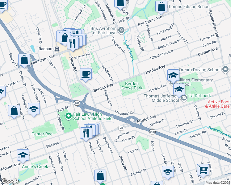 map of restaurants, bars, coffee shops, grocery stores, and more near 27-08 Kipp St in Fair Lawn