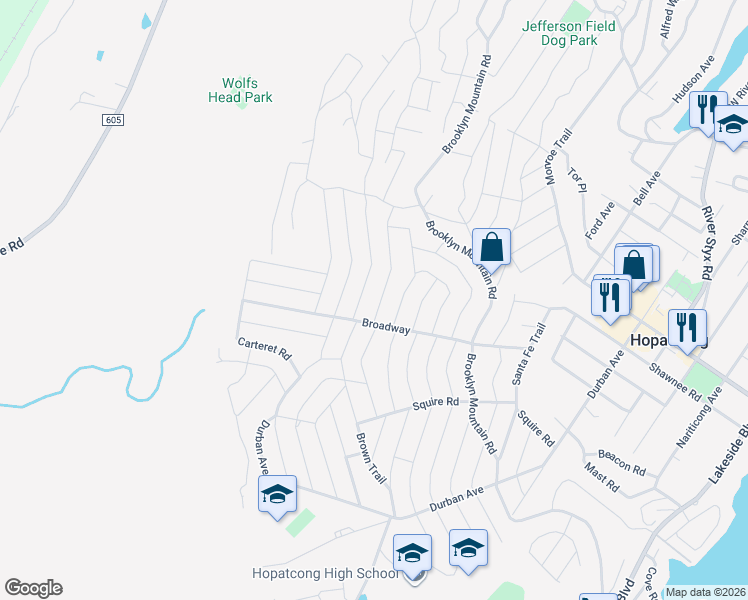 map of restaurants, bars, coffee shops, grocery stores, and more near 306 Elmira Trail in Hopatcong