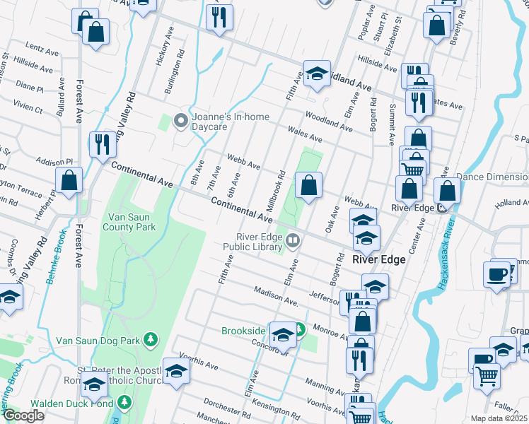 map of restaurants, bars, coffee shops, grocery stores, and more near 256 Continental Avenue in River Edge