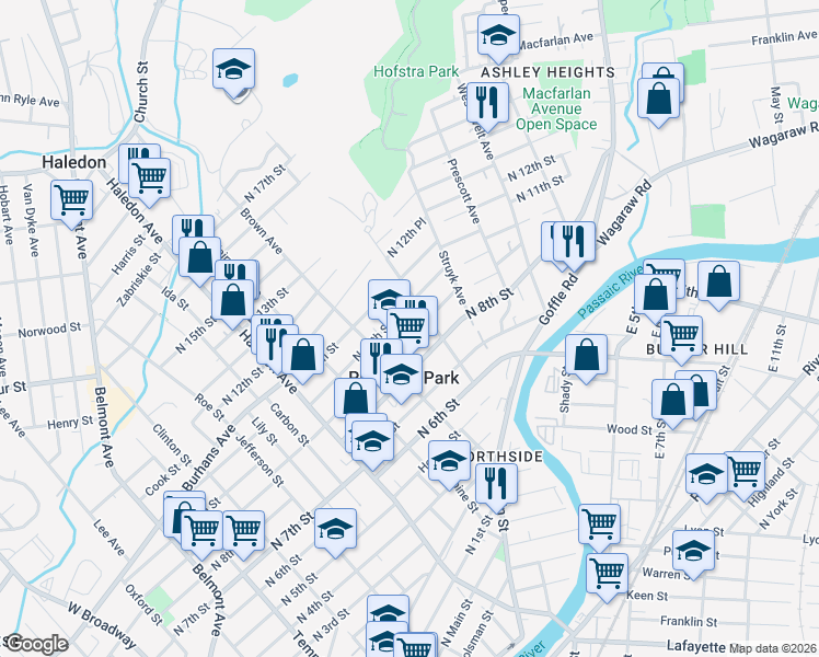 map of restaurants, bars, coffee shops, grocery stores, and more near 329 North 9th Street in Prospect Park