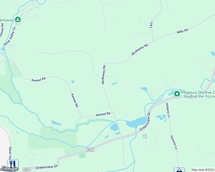 map of restaurants, bars, coffee shops, grocery stores, and more near 290 Mcilhaney Road in Saylorsburg