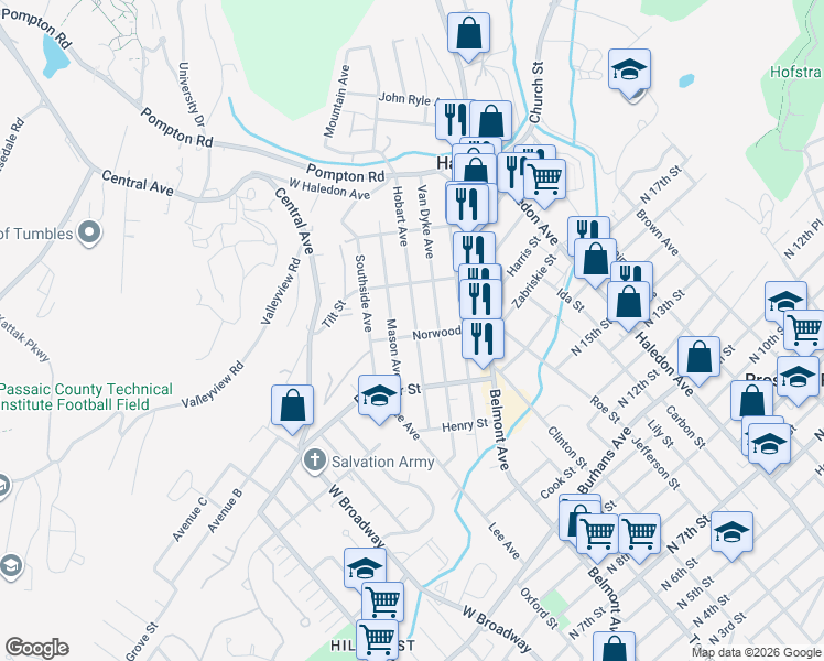 map of restaurants, bars, coffee shops, grocery stores, and more near in Haledon